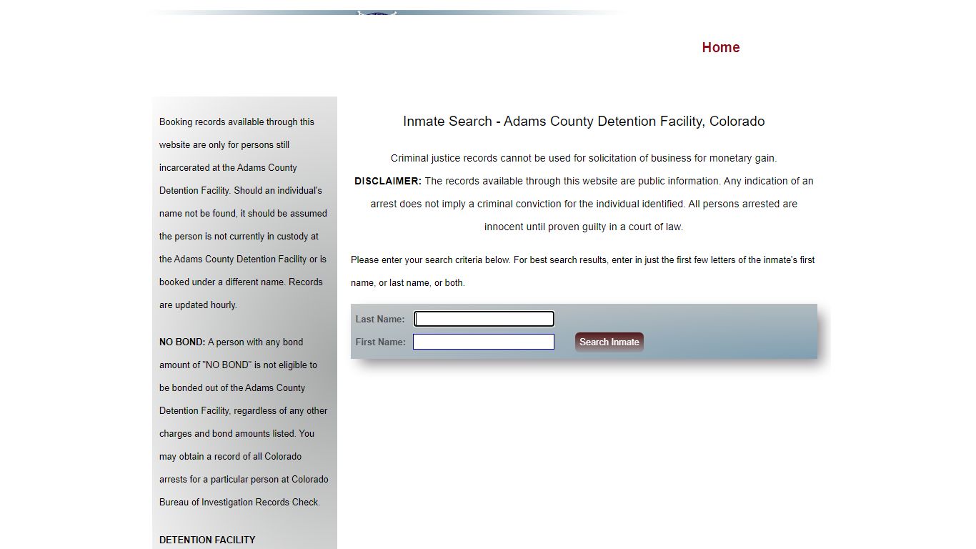 Inmate Search - Adams County Detention Facility, Colorado